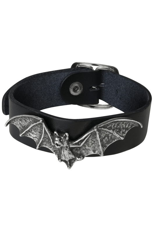 Gothic Bat Leather Wristband with Buckle Strap