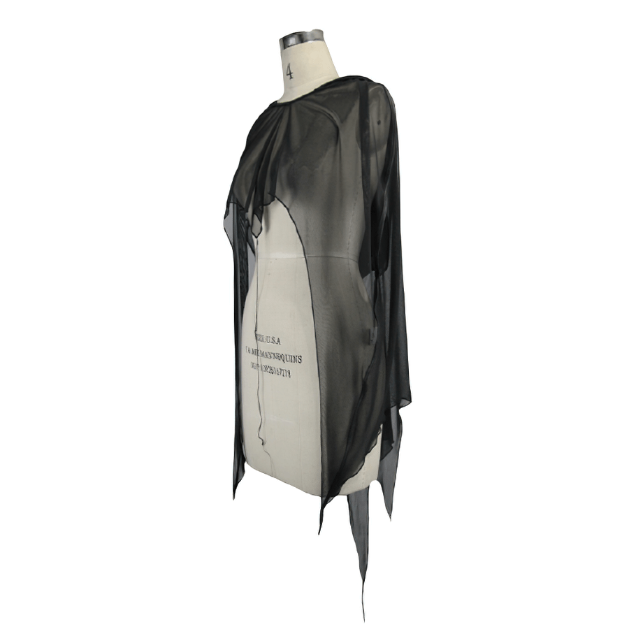 Gothic Bat Style Hooded Mesh Cape / Women's Black Asymmetrical Hem Cape