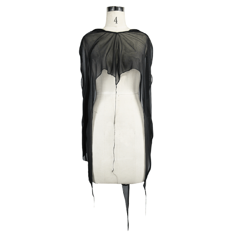 Gothic Bat Style Hooded Mesh Cape / Women's Black Asymmetrical Hem Cape
