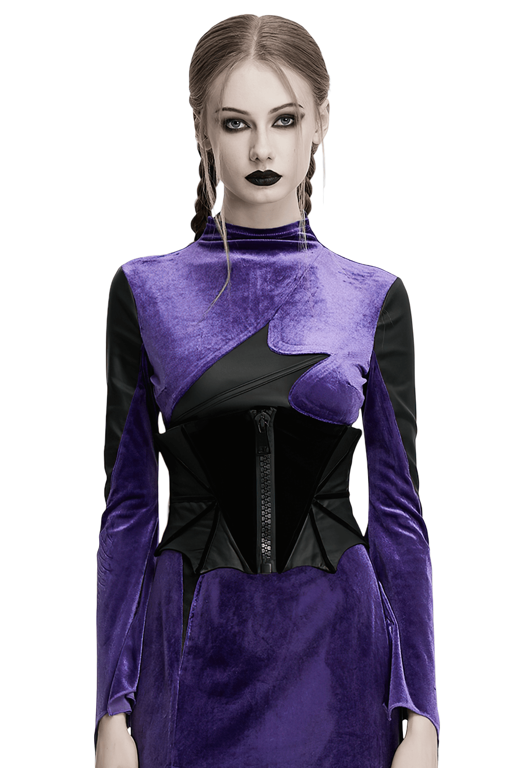 Gothic Bat Waist Corset Belt with Velvet and PU Panels