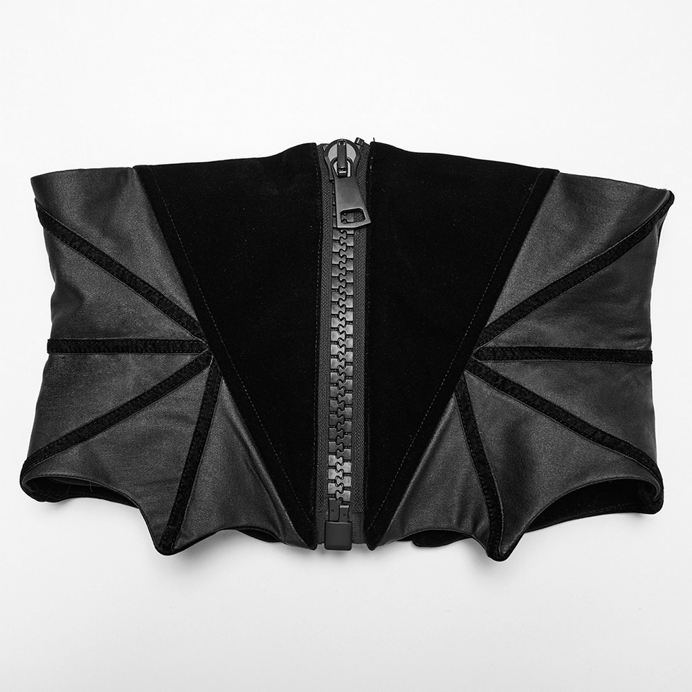 Gothic Bat Waist Corset Belt with Velvet and PU Panels