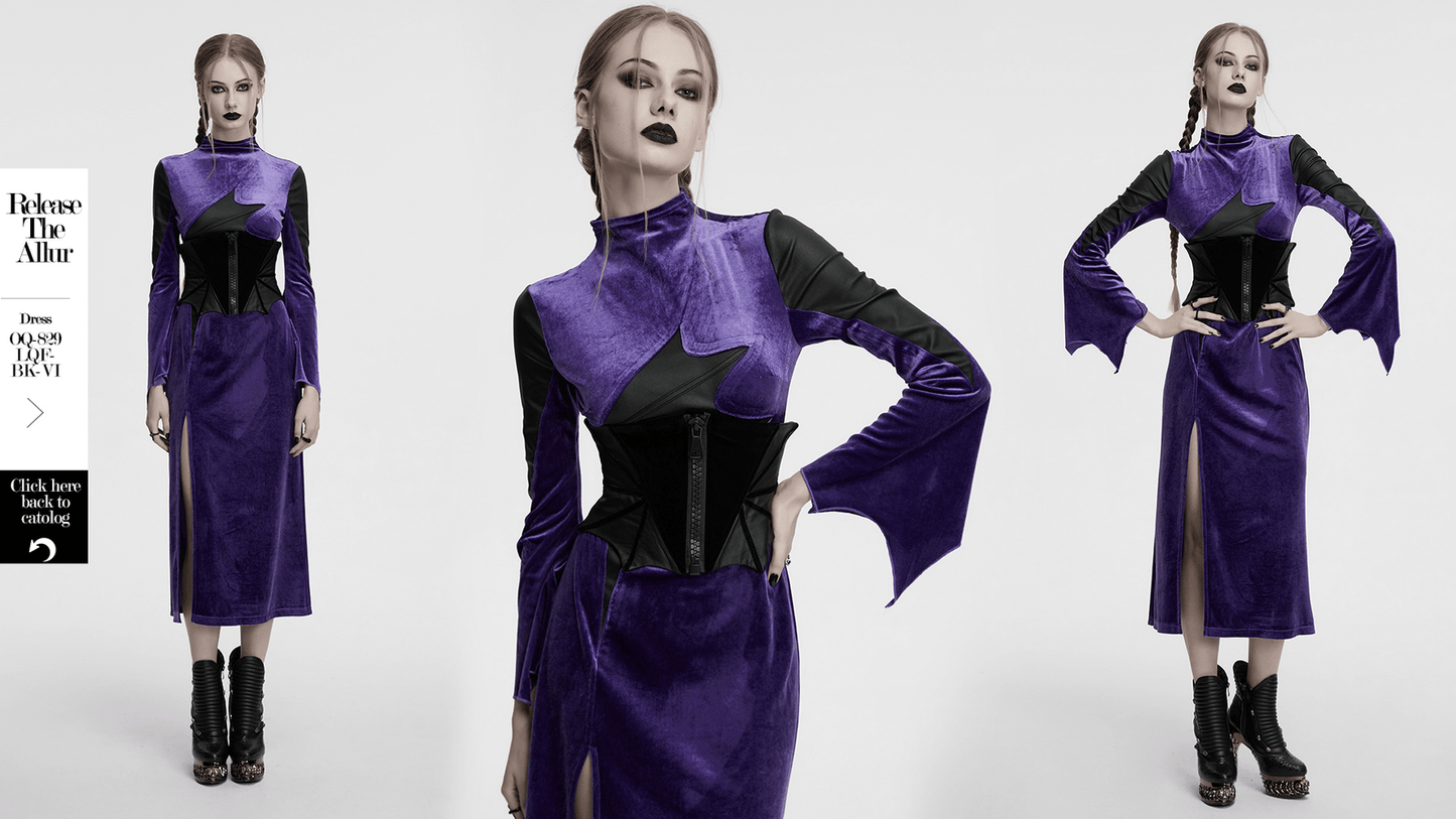 Gothic Bat Waist Corset Belt with Velvet and PU Panels