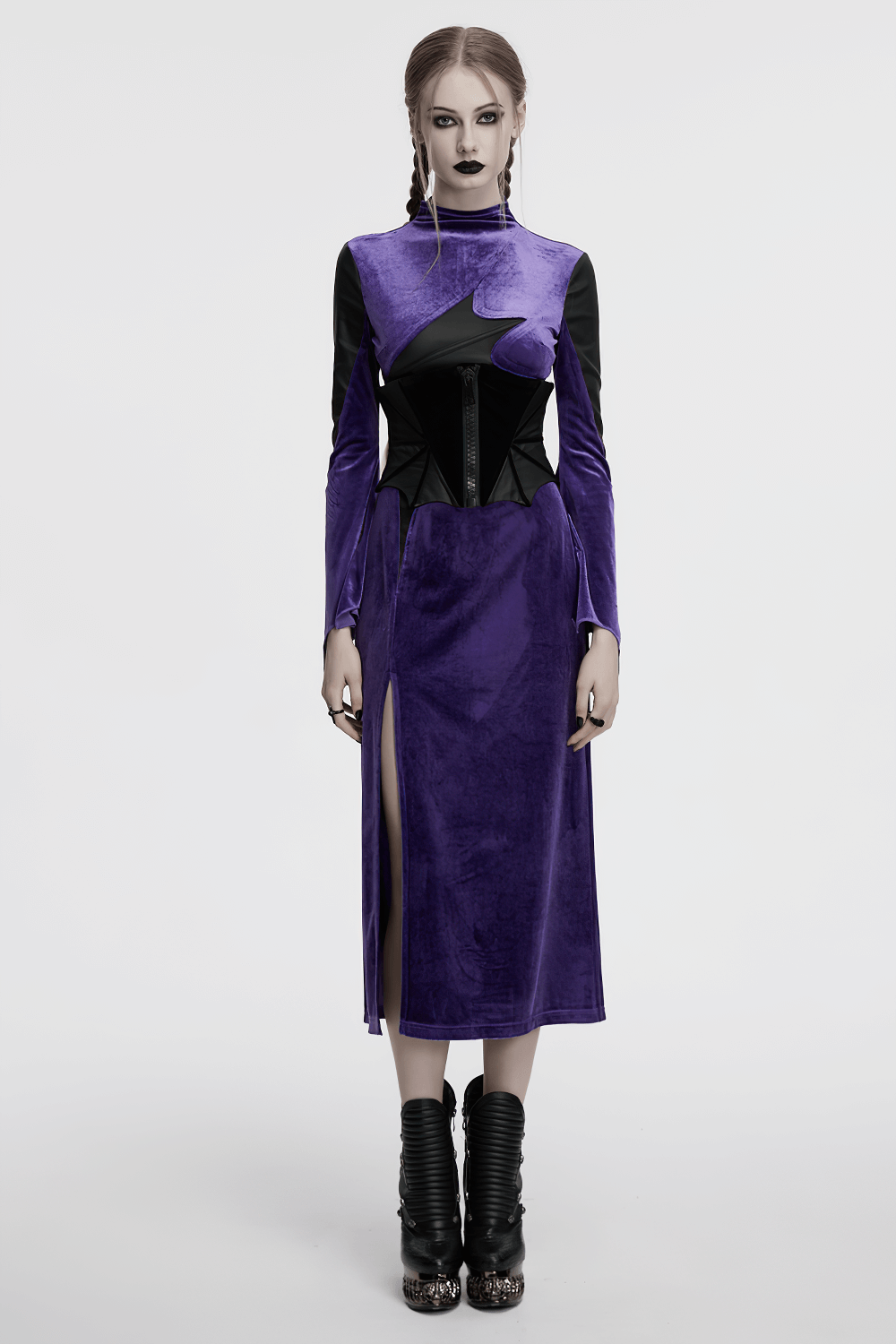 Gothic Bat Waist Corset Belt with Velvet and PU Panels