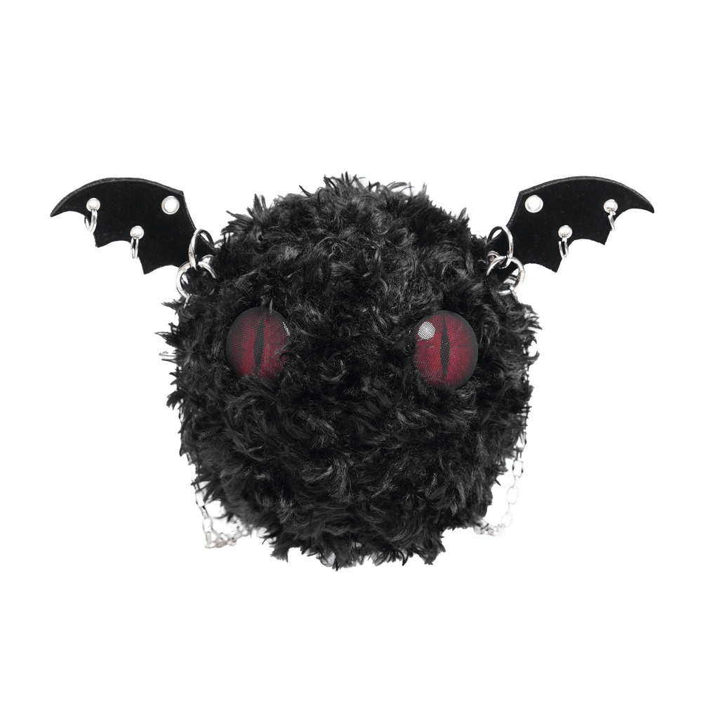 Gothic Bat Wing Plush Shoulder Bag with Chains and Red Eyes