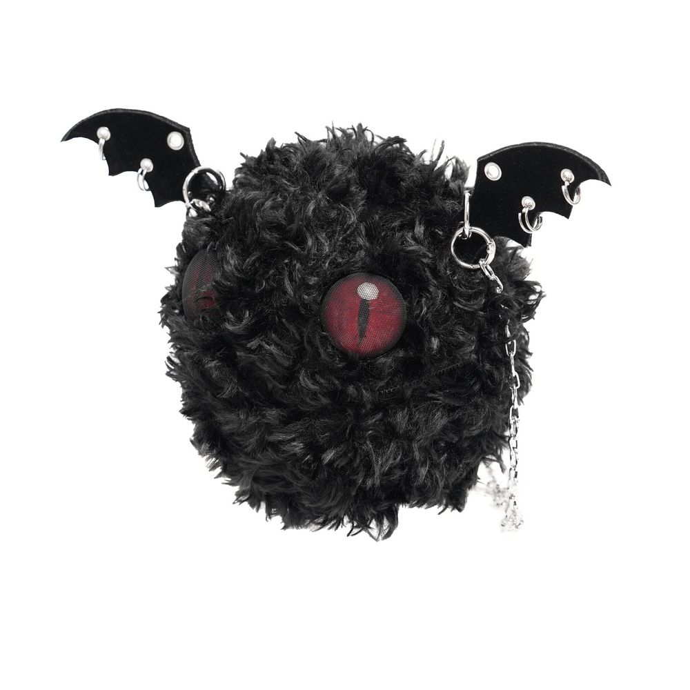 Gothic Bat Wing Plush Shoulder Bag with Chains and Red Eyes