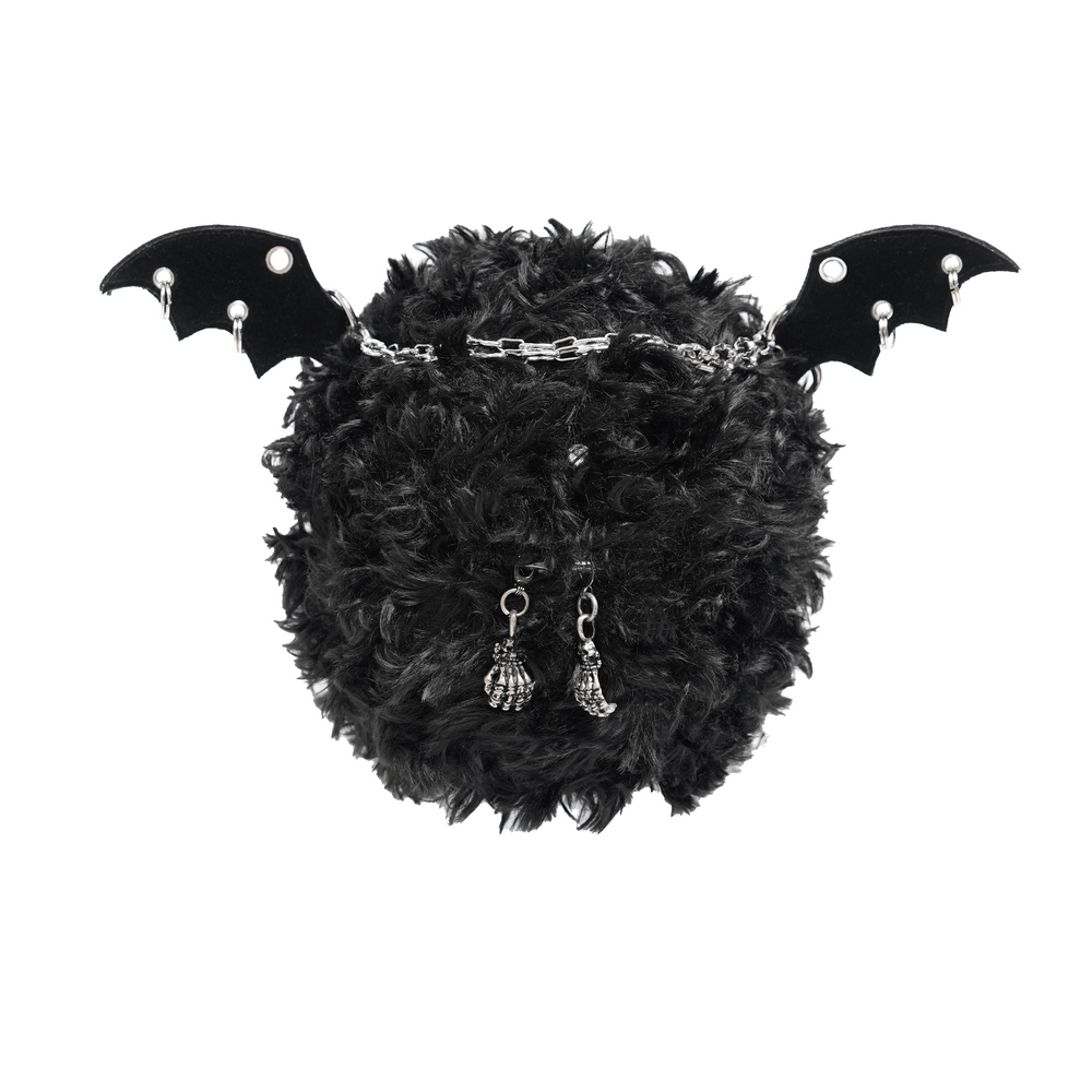 Gothic Bat Wing Plush Shoulder Bag with Chains and Red Eyes