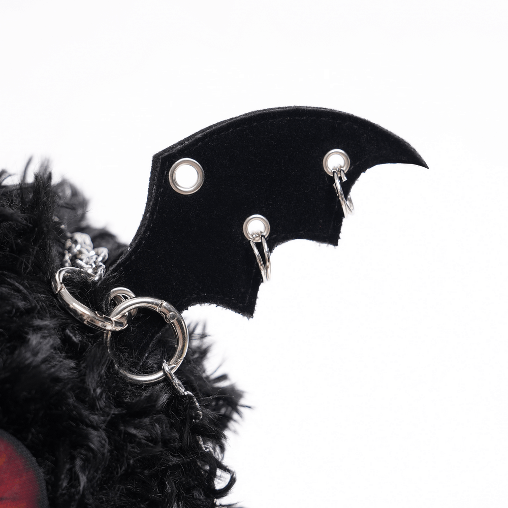 Gothic Bat Wing Plush Shoulder Bag with Chains and Red Eyes