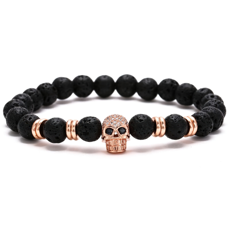 Gothic Beads Stones Bracelet With Skull Head / Unisex Fashion Rock Style Jewelry