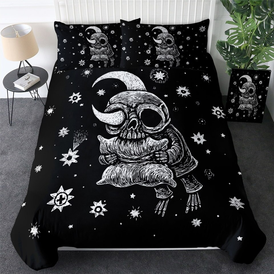 Gothic Bedclothes Skull with Moon / Bedding with Print Meteor Comic / Duvet Cover King Size