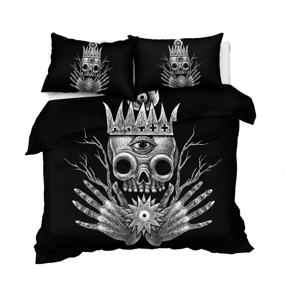 Gothic Bedclothes Skull with Moon / Bedding with Print Meteor Comic / Duvet Cover King Size