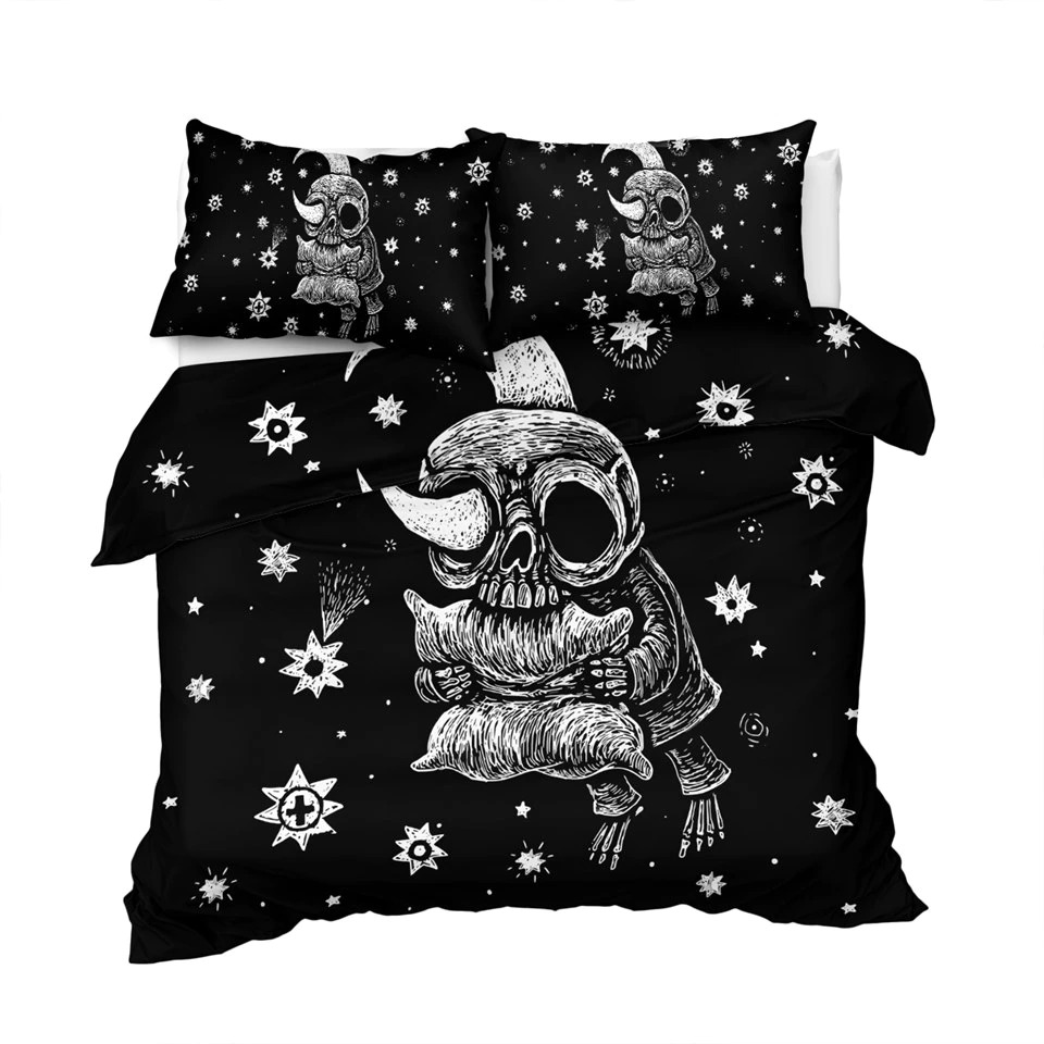Gothic Bedclothes Skull with Moon / Bedding with Print Meteor Comic / Duvet Cover King Size