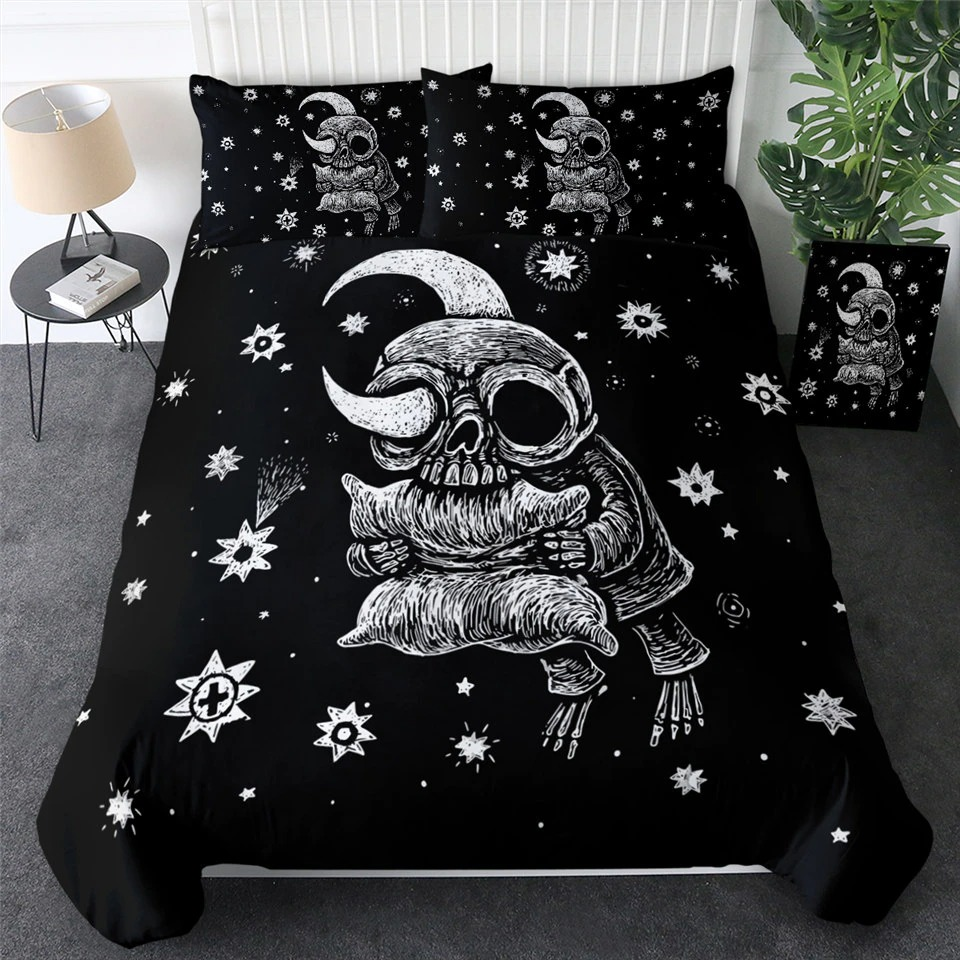 Gothic Bedclothes Skull with Moon / Bedding with Print Meteor Comic / Duvet Cover King Size