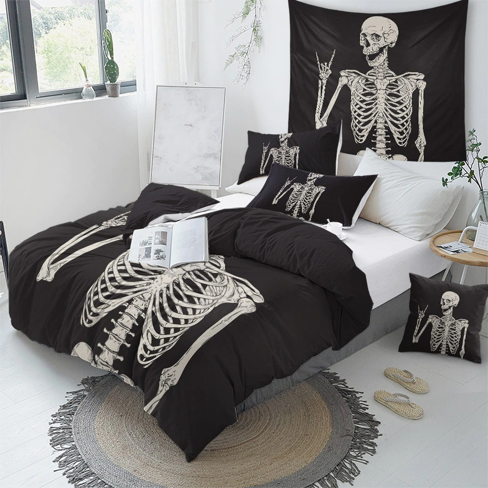 Gothic Bedclothes Skull with Moon / Bedding with Print Meteor Comic / Duvet Cover King Size