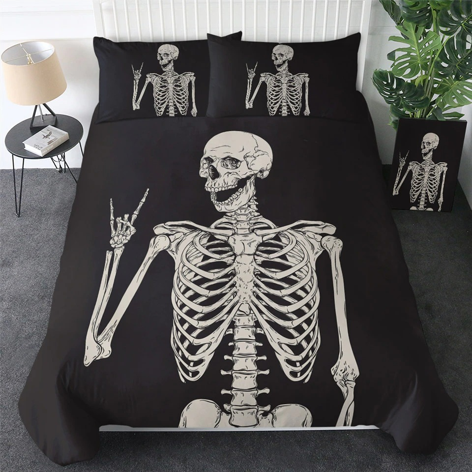 Gothic Bedclothes Skull with Moon / Bedding with Print Meteor Comic / Duvet Cover King Size