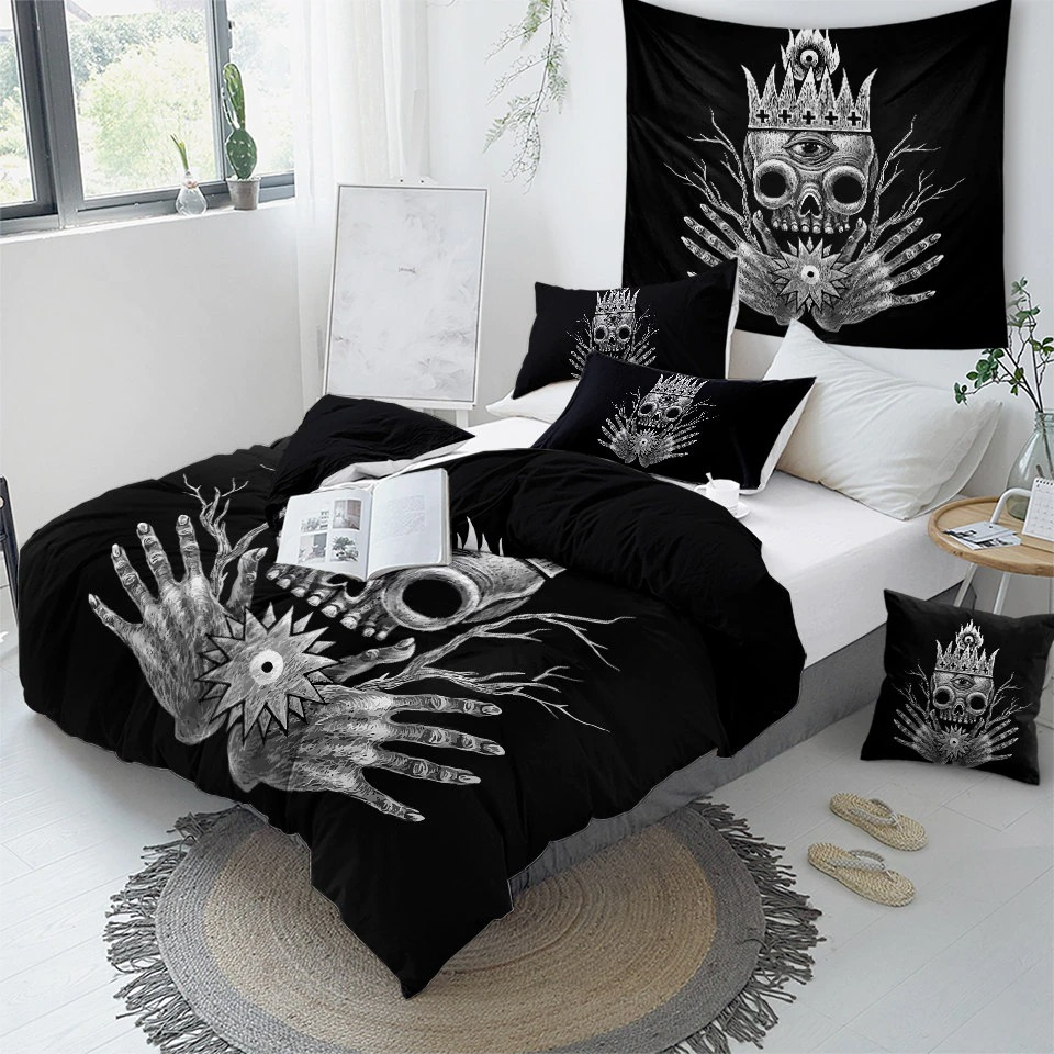 Gothic Bedclothes Skull with Moon / Bedding with Print Meteor Comic / Duvet Cover King Size