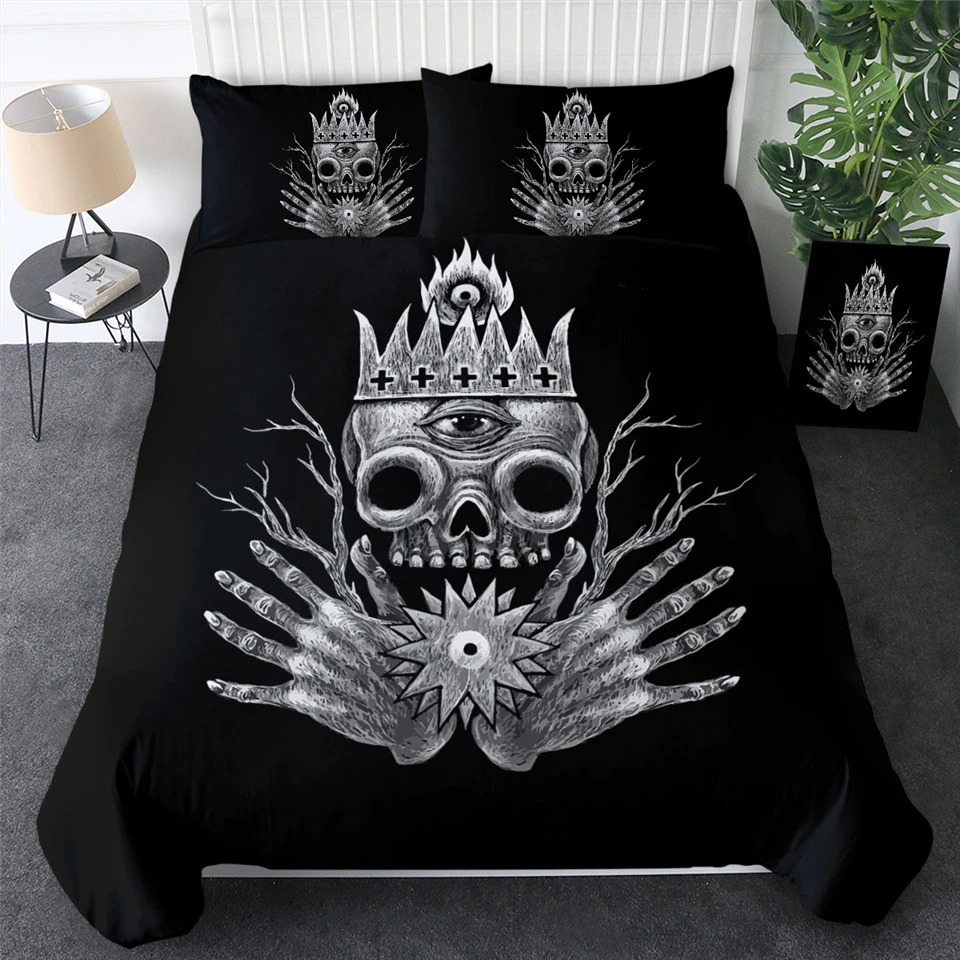 Gothic Bedclothes Skull with Moon / Bedding with Print Meteor Comic / Duvet Cover King Size