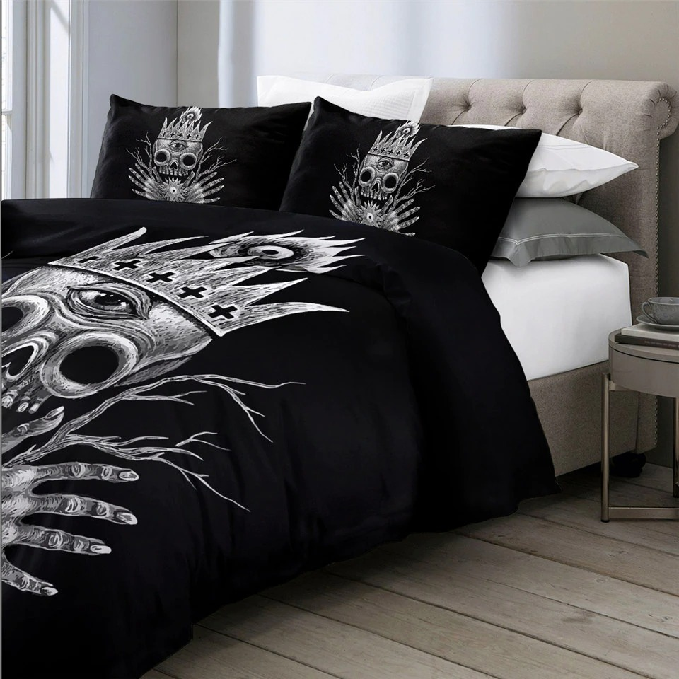 Gothic Bedclothes Skull with Moon / Bedding with Print Meteor Comic / Duvet Cover King Size