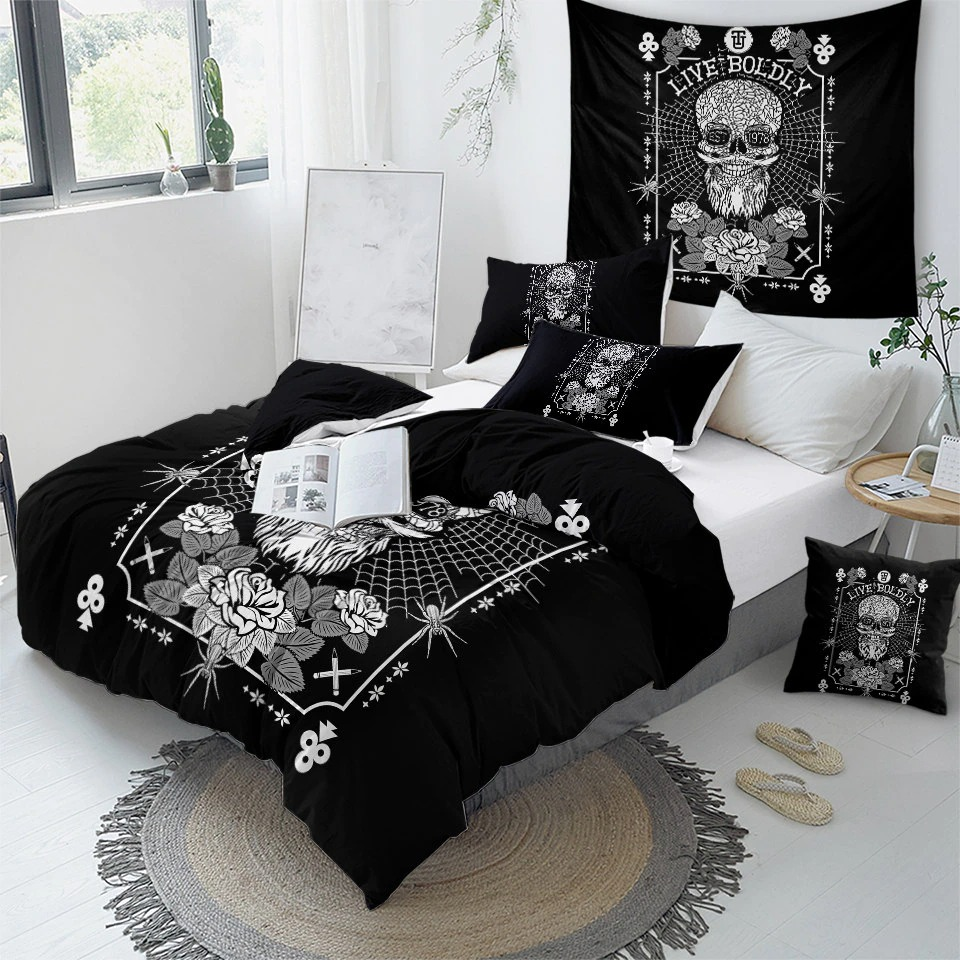 Gothic Bedclothes Skull with Moon / Bedding with Print Meteor Comic / Duvet Cover King Size