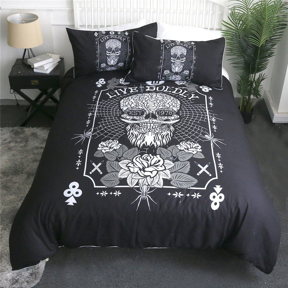 Gothic Bedclothes Skull with Moon / Bedding with Print Meteor Comic / Duvet Cover King Size
