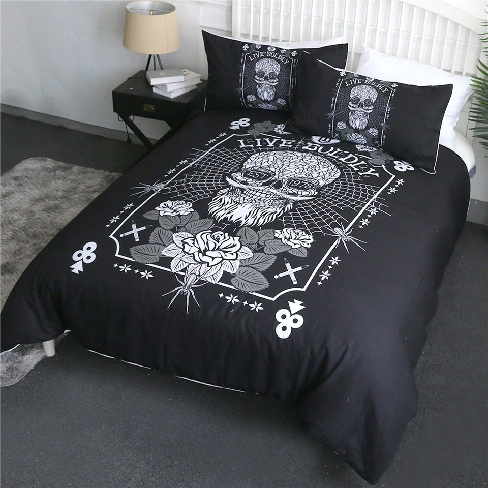 Gothic Bedclothes Skull with Moon / Bedding with Print Meteor Comic / Duvet Cover King Size