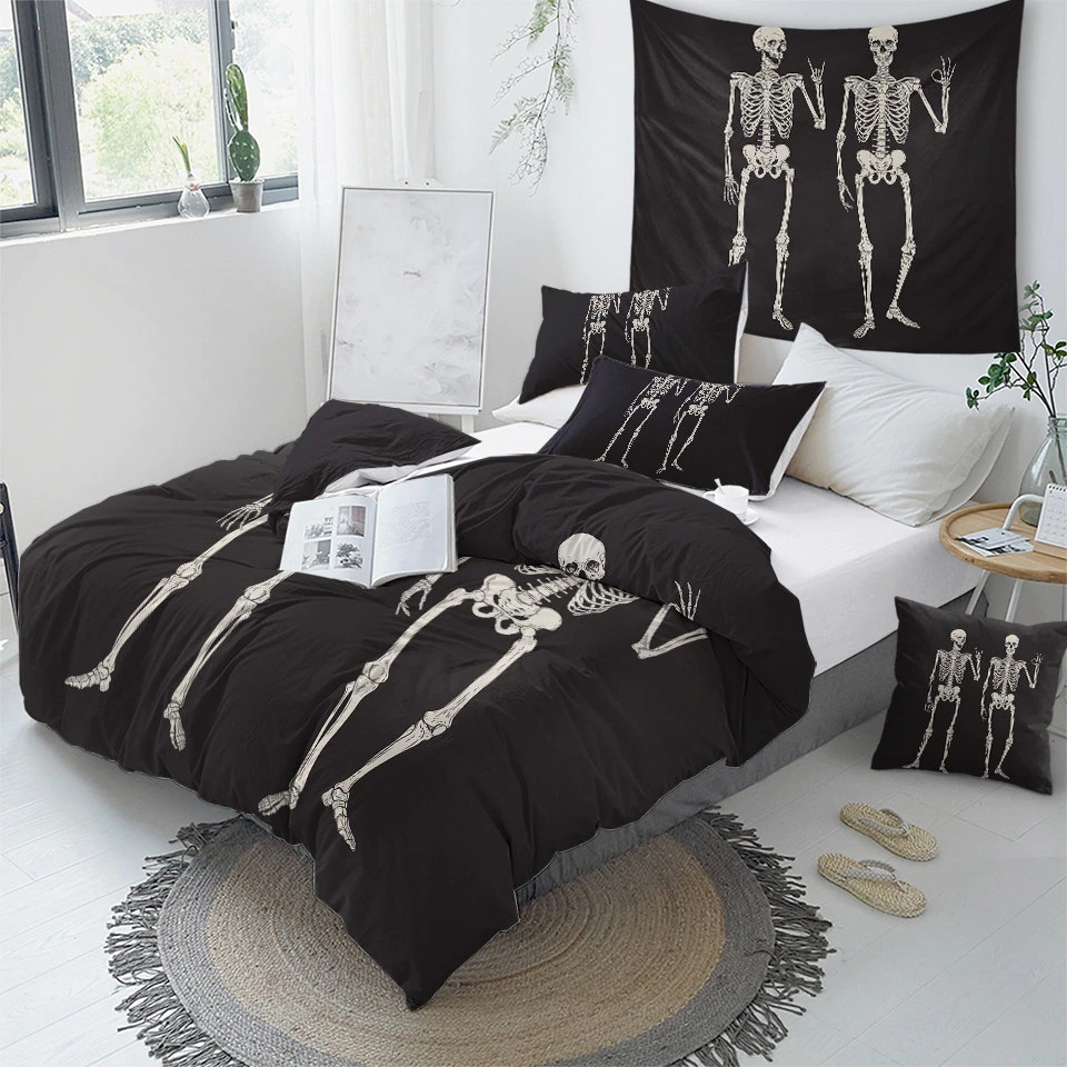 Gothic Bedclothes Skull with Moon / Bedding with Print Meteor Comic / Duvet Cover King Size