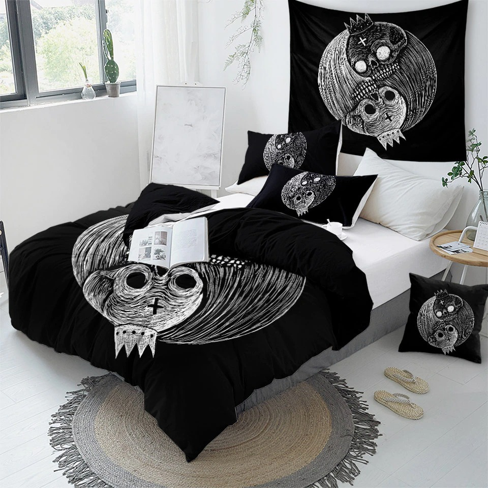 Gothic Bedclothes Skull with Moon / Bedding with Print Meteor Comic / Duvet Cover King Size