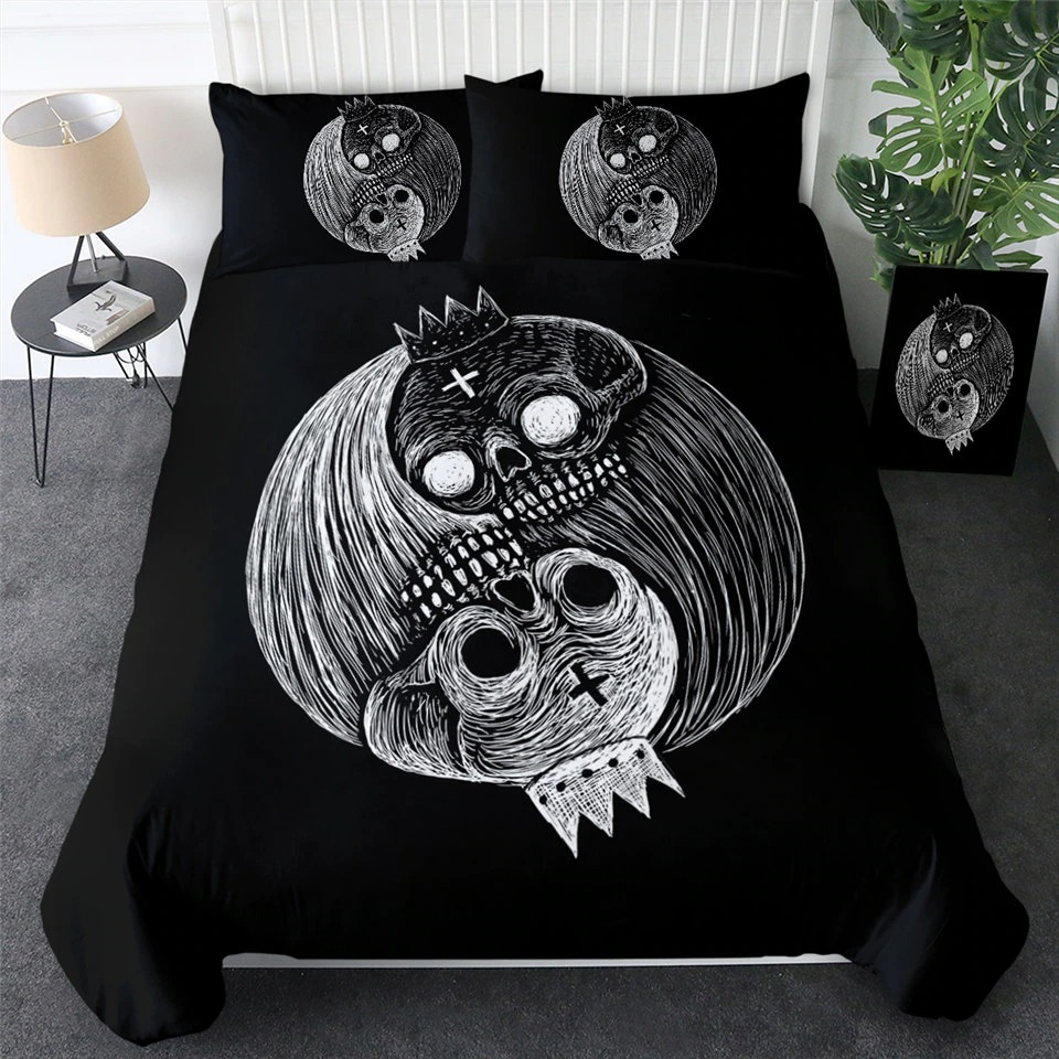 Gothic Bedclothes Skull with Moon / Bedding with Print Meteor Comic / Duvet Cover King Size