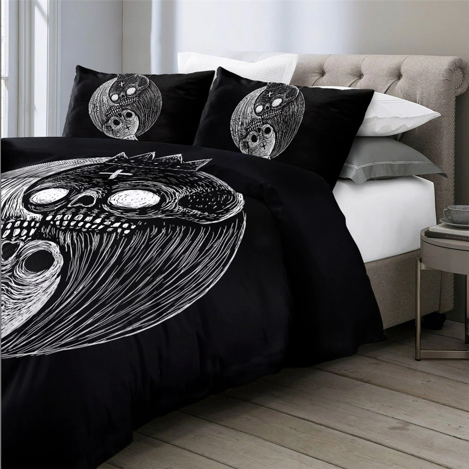 Gothic Bedclothes Skull with Moon / Bedding with Print Meteor Comic / Duvet Cover King Size