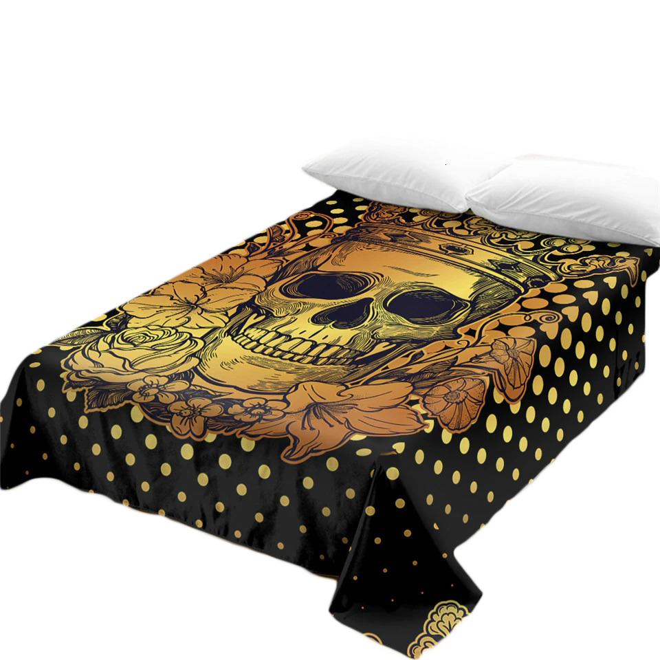 Gothic Bedspread with print Skull One Piece Flowers / Vintage Soft Beddings
