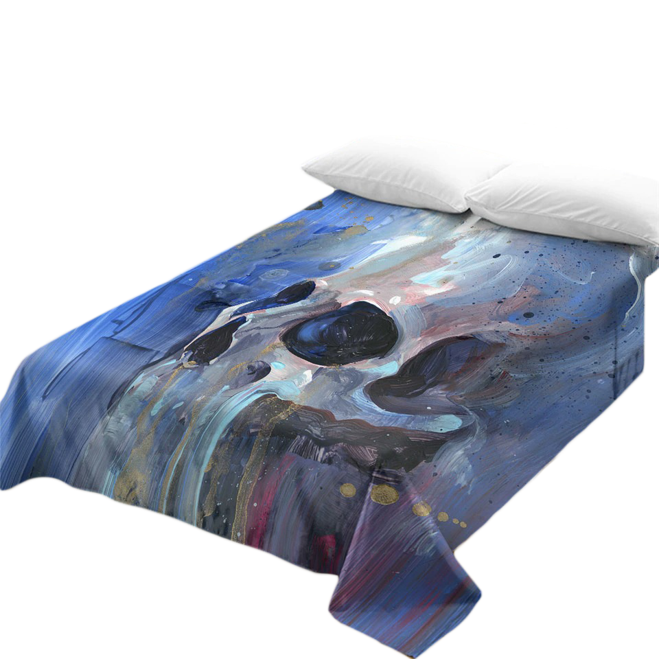 Gothic Bedspread with print Skull One Piece Flowers / Vintage Soft Beddings