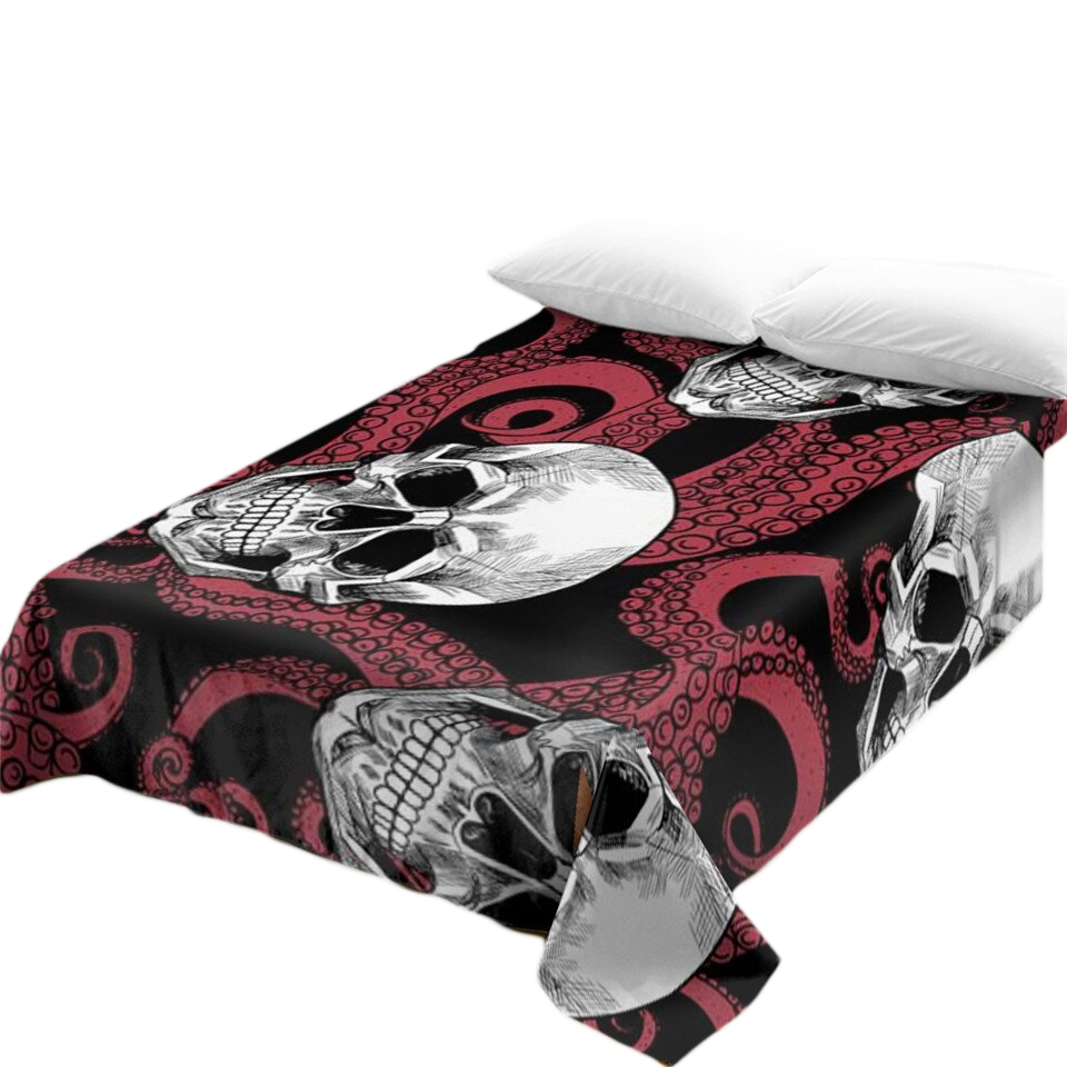 Gothic Bedspread with print Skull One Piece Flowers / Vintage Soft Beddings