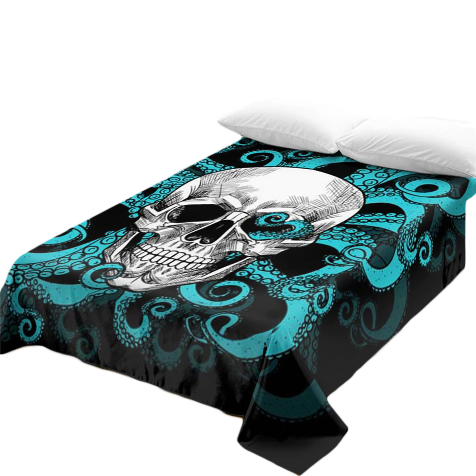 Gothic Bedspread with print Skull One Piece Flowers / Vintage Soft Beddings