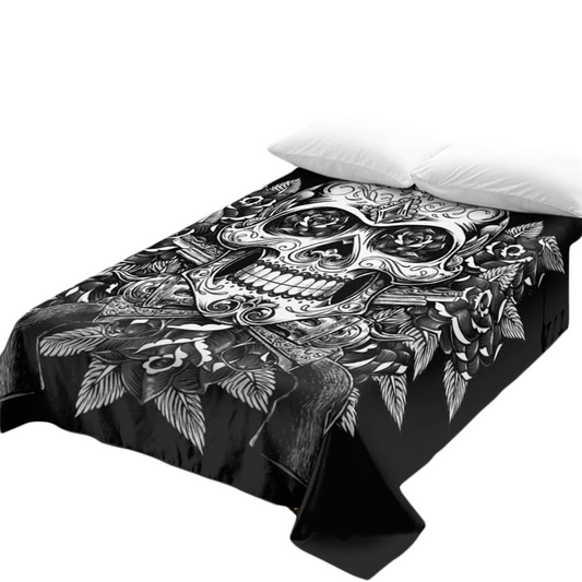 Gothic Bedspread with print Skull One Piece Flowers / Vintage Soft Beddings