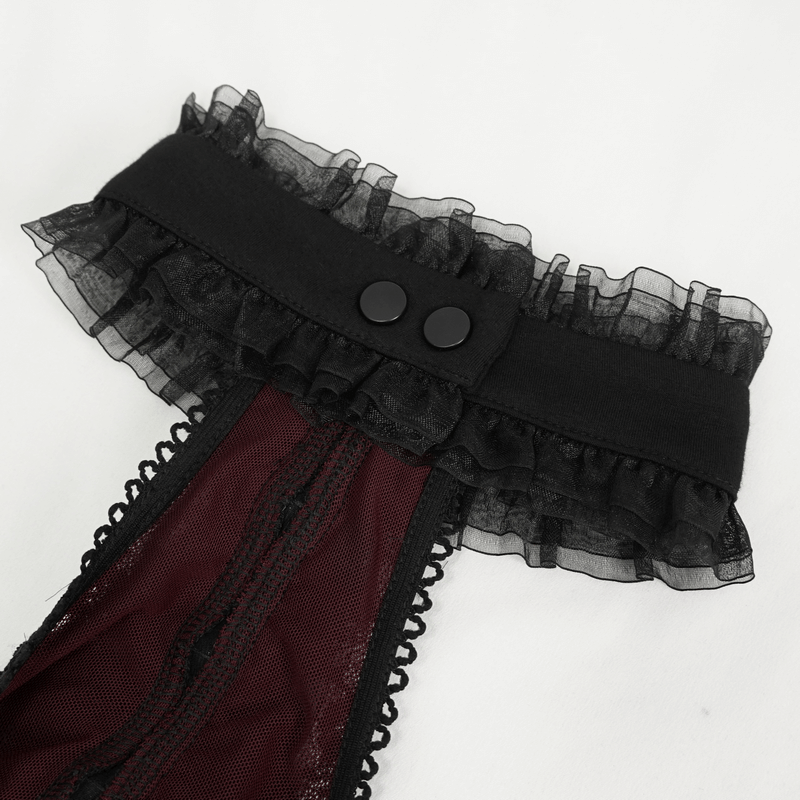 Gothic Black And Red Off Shoulder Short Lace Sleeves Top