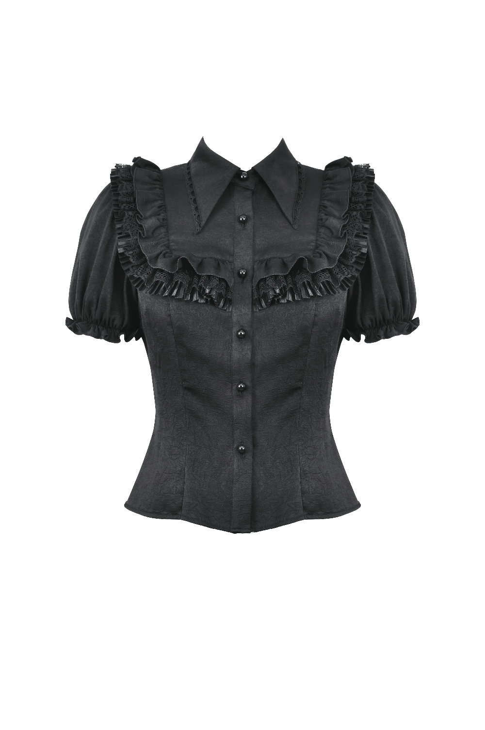 Gothic Black Blouse With Puff Sleeves And Ruffle Detail