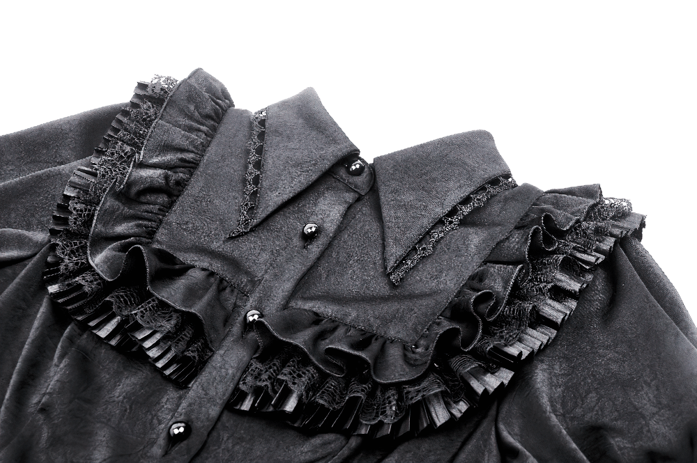 Gothic Black Blouse With Puff Sleeves And Ruffle Detail