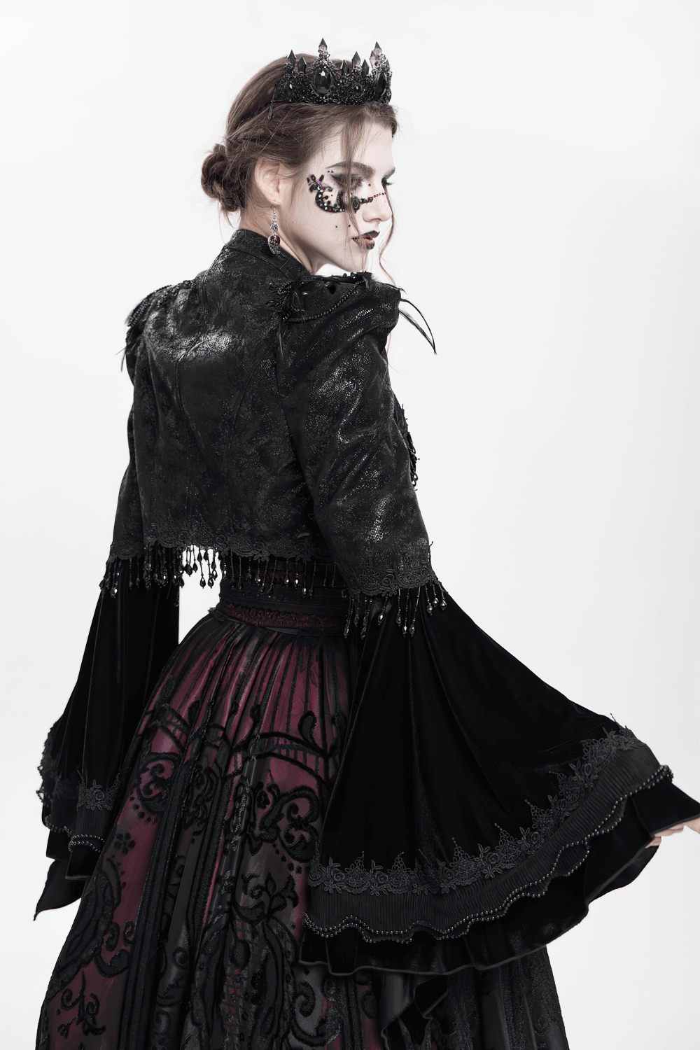 Gothic Black Bolero Shrug with Beaded Bell Sleeves