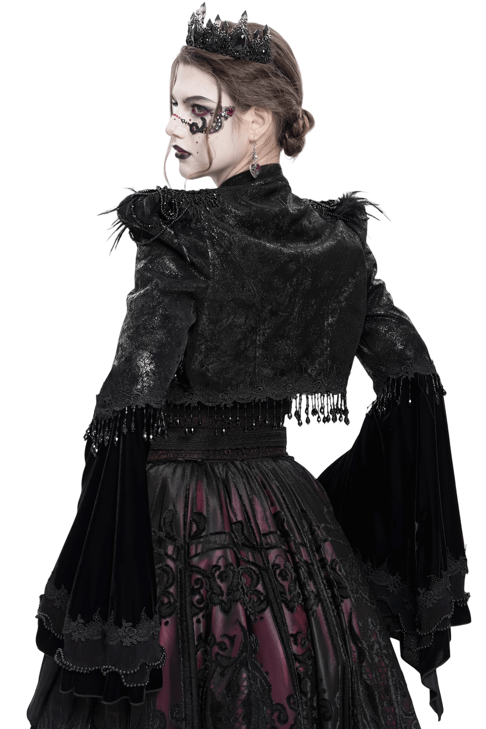 Gothic Black Bolero Shrug with Beaded Bell Sleeves