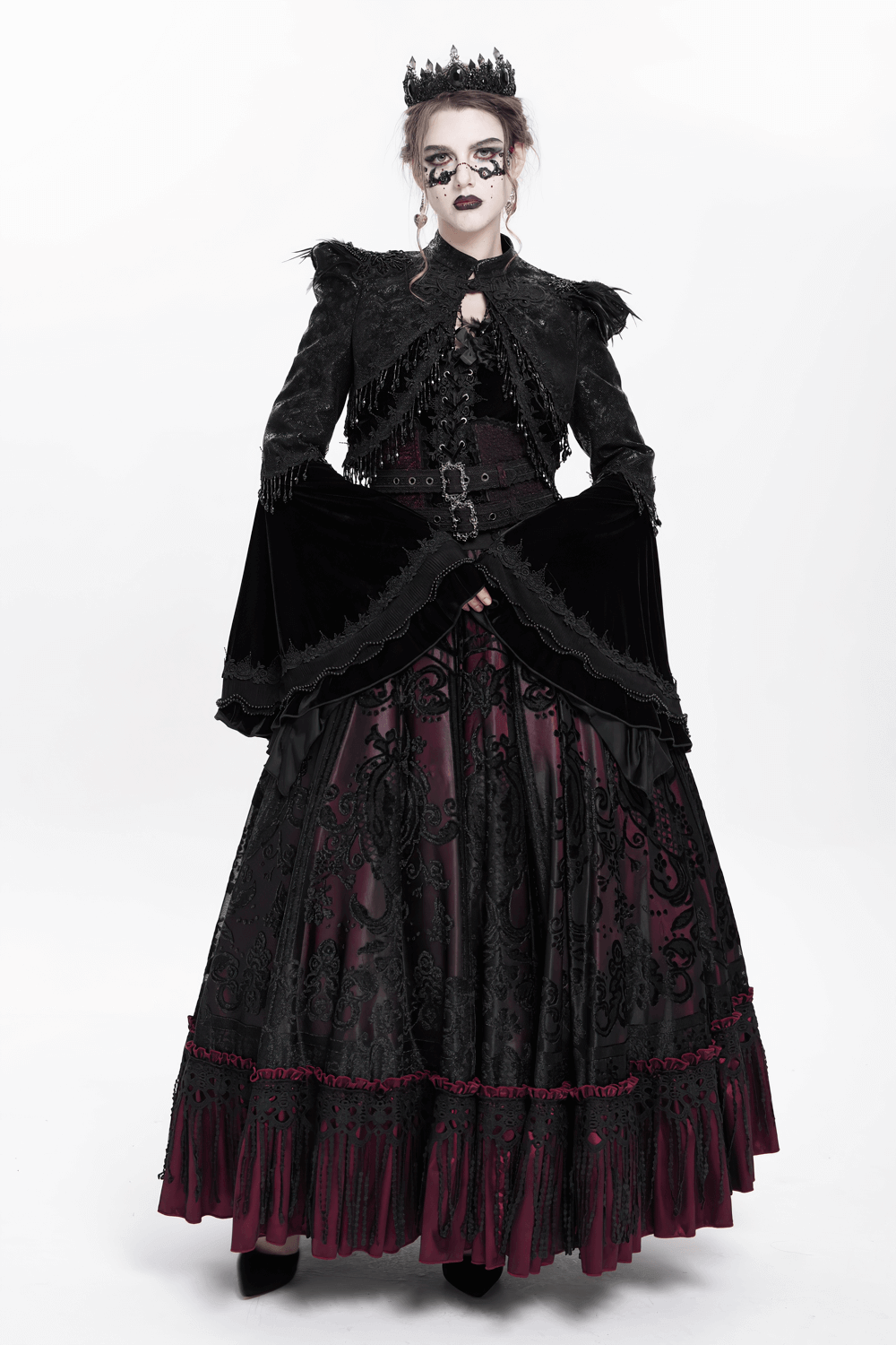 Gothic Black Bolero Shrug with Beaded Bell Sleeves