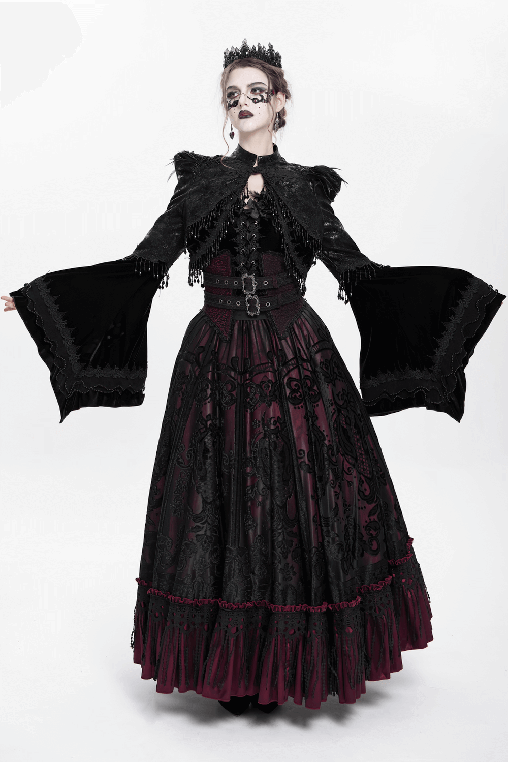 Gothic Black Bolero Shrug with Beaded Bell Sleeves