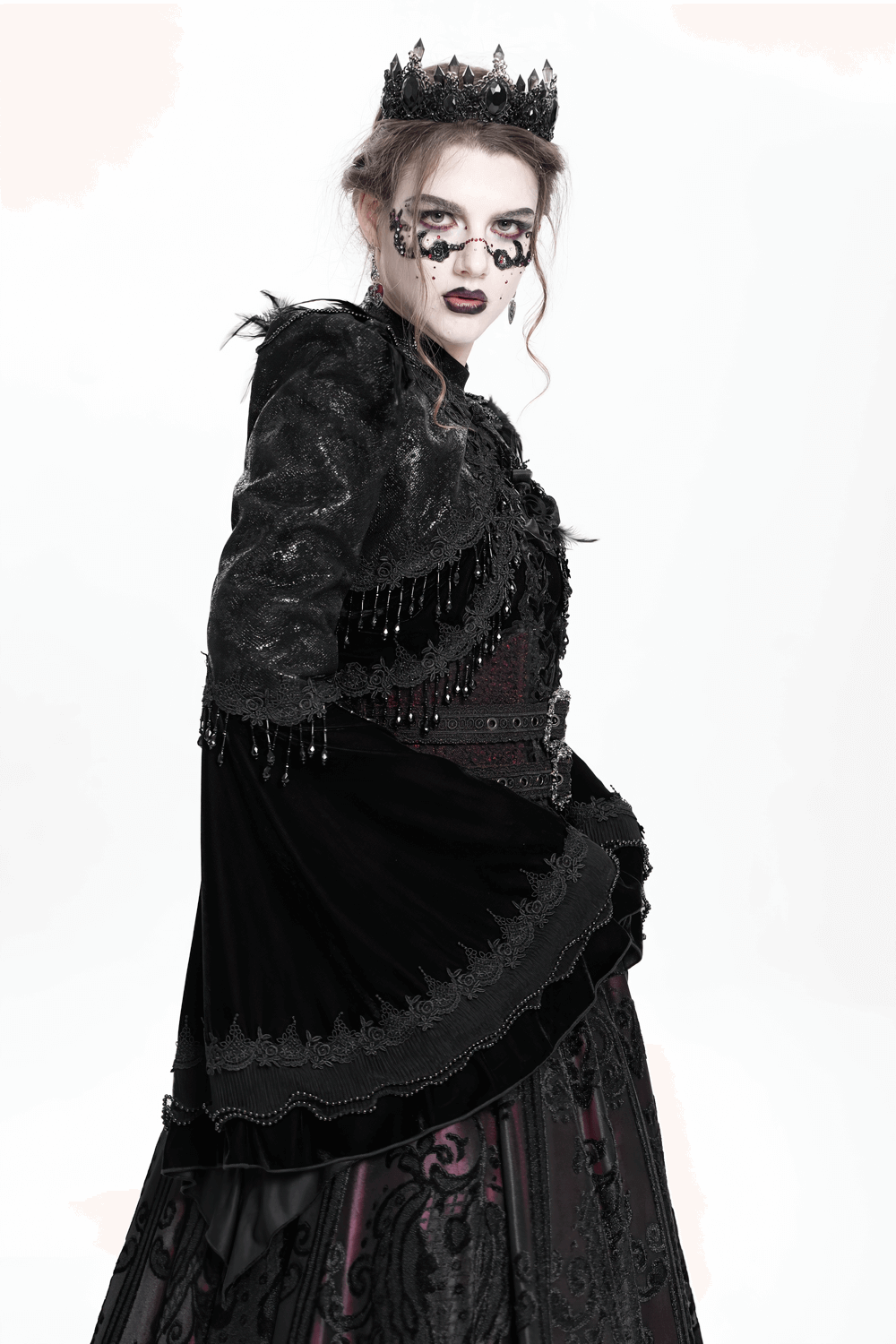 Gothic Black Bolero Shrug with Beaded Bell Sleeves