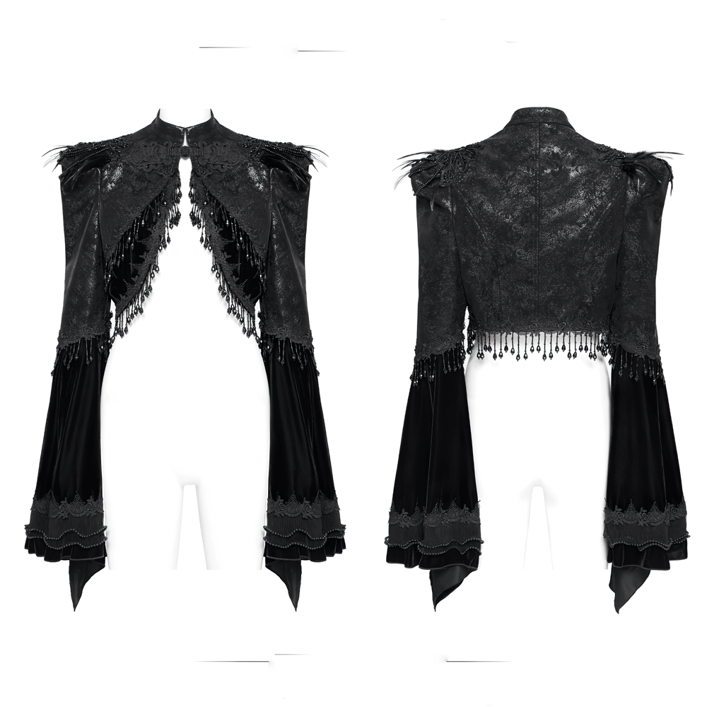 Gothic Black Bolero Shrug with Beaded Bell Sleeves