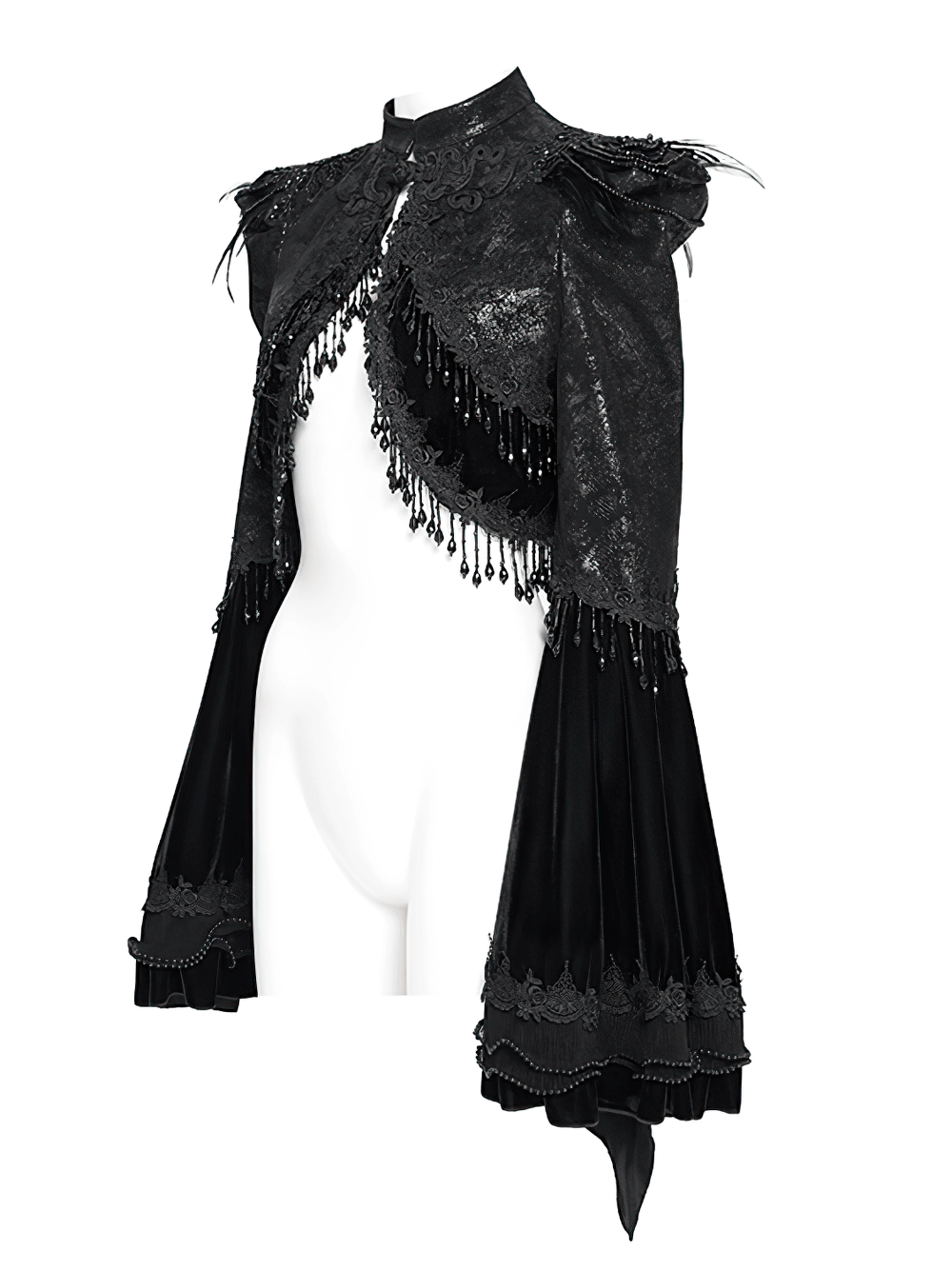 Gothic Black Bolero Shrug with Beaded Bell Sleeves