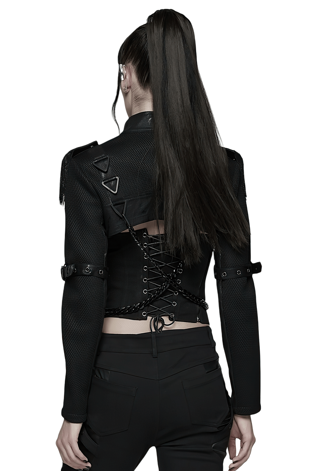 Gothic Black Chain Shrug Cropped Jacket with Punk Lace-Up