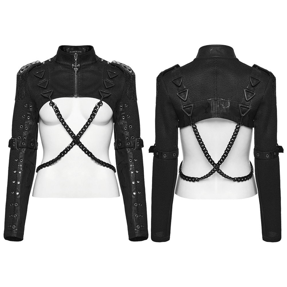 Gothic Black Chain Shrug Cropped Jacket with Punk Lace-Up