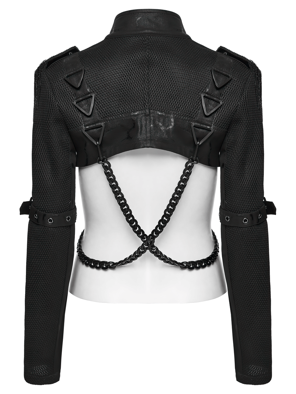 Gothic Black Chain Shrug Cropped Jacket with Punk Lace-Up