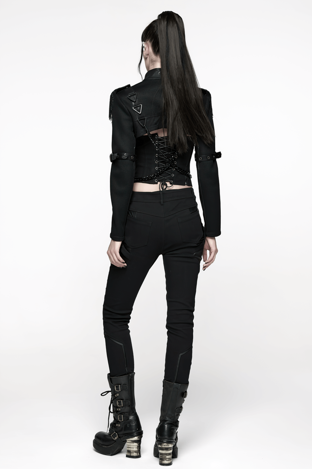 Gothic Black Chain Shrug Cropped Jacket with Punk Lace-Up