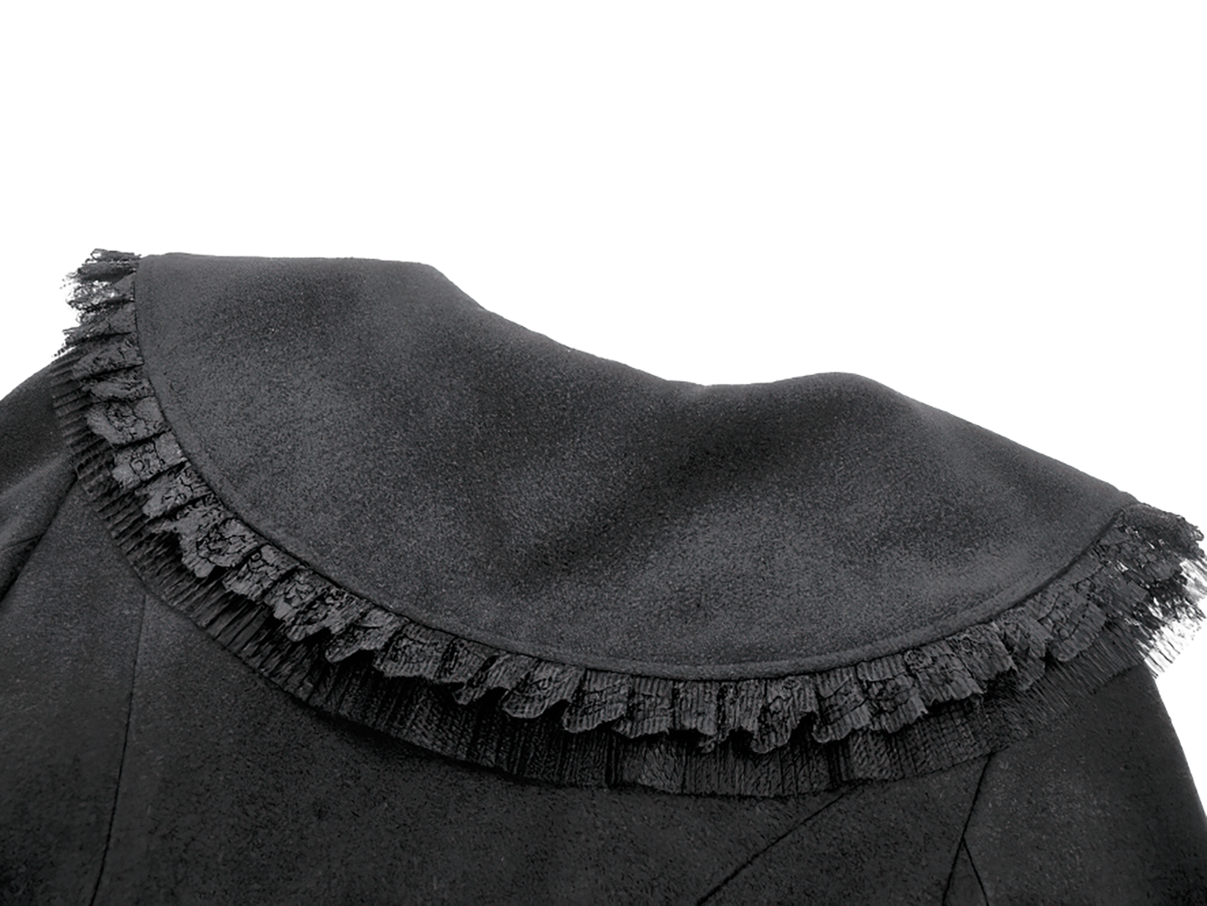 Gothic Black Coat with Lace Collar and Bow Detail