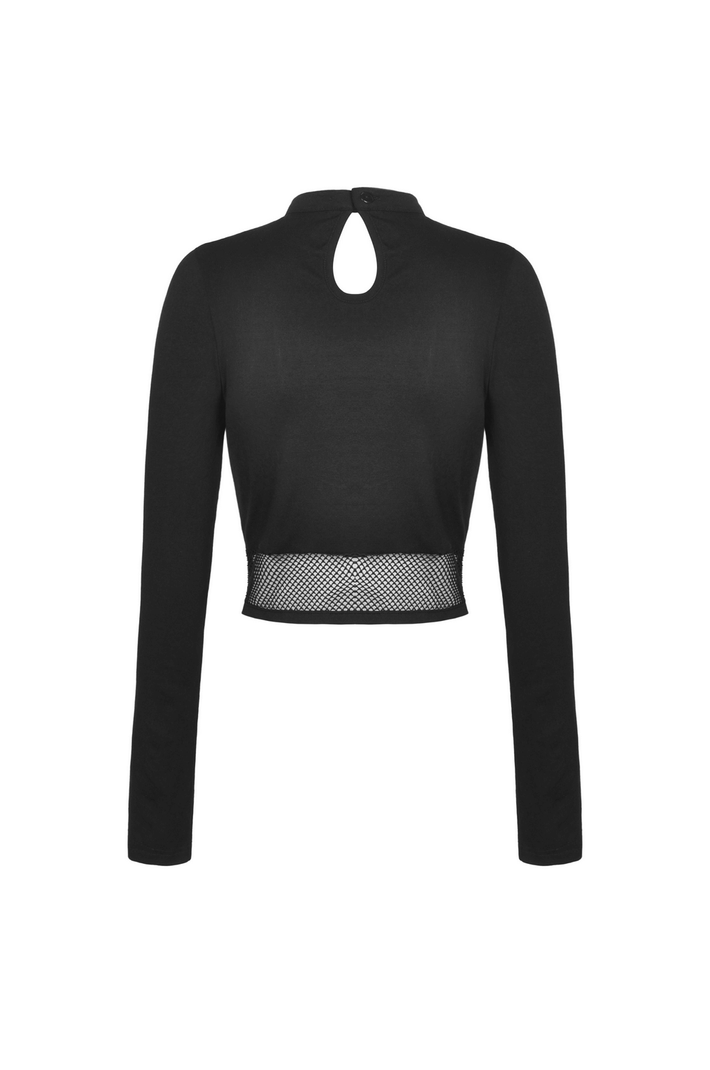 Gothic Black Crop Top with Mesh and Straps Detail