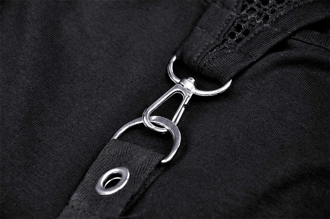 Gothic Black Crop Top with Mesh and Straps Detail